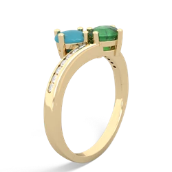 Turquoise Channel Set Two Stone 14K Yellow Gold ring R5303