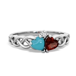 Turquoise Heart To Heart Braid 14K White Gold ring R5870