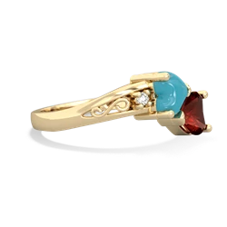 Turquoise Snuggling Hearts 14K Yellow Gold ring R2178