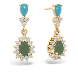 Turquoise Halo Pear Dangle 14K Yellow Gold earrings E1882