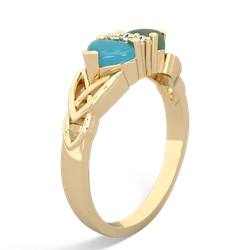 Turquoise Celtic Knot Double Heart 14K Yellow Gold ring R5040