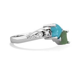 Turquoise Snuggling Hearts 14K White Gold ring R2178