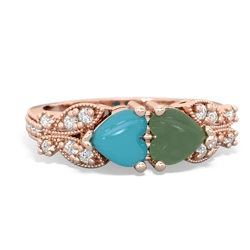 Turquoise Diamond Butterflies 14K Rose Gold ring R5601