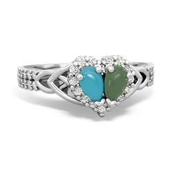 Turquoise Celtic Knot Two Hearts As One 14K White Gold ring R2644HRT