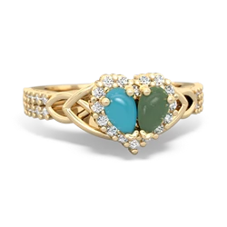 Turquoise Celtic Knot Two Hearts As One 14K Yellow Gold ring R2644HRT