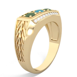 Turquoise Three Stone Tire Tread Men's 14K Yellow Gold ring R0520