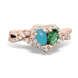 Turquoise Diamond Twist 'One Heart' 14K Rose Gold ring R2640HRT