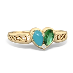 Turquoise Filligree 'One Heart' 14K Yellow Gold ring R5070