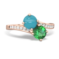 Turquoise Channel Set Two Stone 14K Rose Gold ring R5303