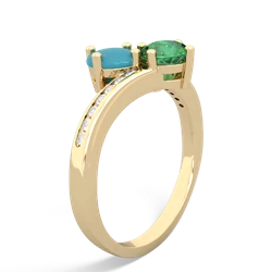 Turquoise Channel Set Two Stone 14K Yellow Gold ring R5303