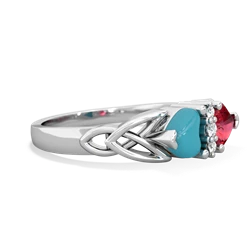 Turquoise Celtic Knot Double Heart 14K White Gold ring R5040