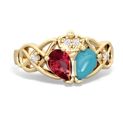 Turquoise 'One Heart' Celtic Knot Claddagh 14K Yellow Gold ring R5322