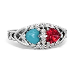 Turquoise Sparkling Celtic Knot 14K White Gold ring R2645