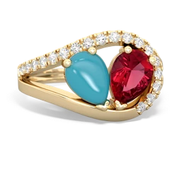 Turquoise Nestled Heart Keepsake 14K Yellow Gold ring R5650