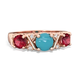 Turquoise Hugs And Kisses 14K Rose Gold ring R5016