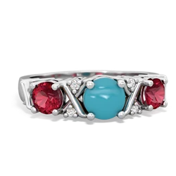 Turquoise Hugs And Kisses 14K White Gold ring R5016