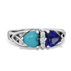 Turquoise Celtic Knot Double Heart 14K White Gold ring R5040