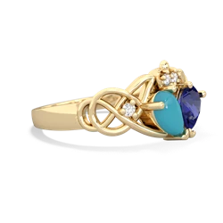 Turquoise 'One Heart' Celtic Knot Claddagh 14K Yellow Gold ring R5322