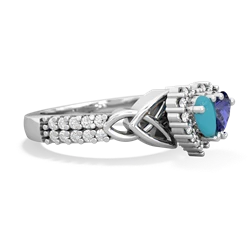 Turquoise Celtic Knot Two Hearts As One 14K White Gold ring R2644HRT