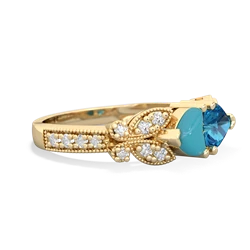 Turquoise Diamond Butterflies 14K Yellow Gold ring R5601