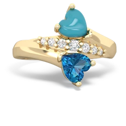 Turquoise Heart To Heart 14K Yellow Gold ring R2064