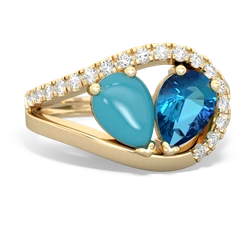 Turquoise Nestled Heart Keepsake 14K Yellow Gold ring R5650