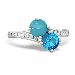 Turquoise Channel Set Two Stone 14K White Gold ring R5303