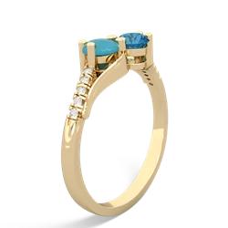 Turquoise Infinity Pave Two Stone 14K Yellow Gold ring R5285