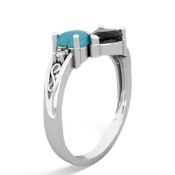 Turquoise Snuggling Hearts 14K White Gold ring R2178