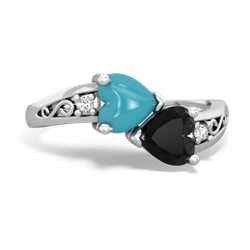 Turquoise Snuggling Hearts 14K White Gold ring R2178