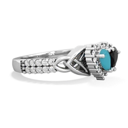 Turquoise Celtic Knot Two Hearts As One 14K White Gold ring R2644HRT