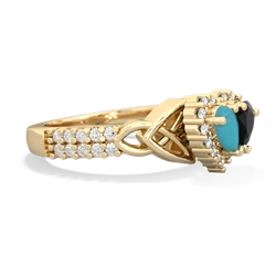 Turquoise Celtic Knot Two Hearts As One 14K Yellow Gold ring R2644HRT