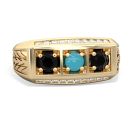 Turquoise Three Stone Tire Tread Men's 14K Yellow Gold ring R0520