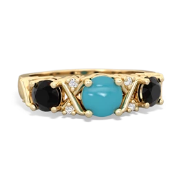 Turquoise Hugs And Kisses 14K Yellow Gold ring R5016