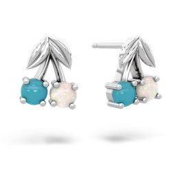 Turquoise Sweet Cherries 14K White Gold earrings E7001