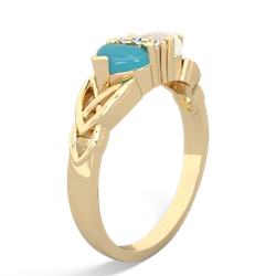 Turquoise Celtic Knot Double Heart 14K Yellow Gold ring R5040