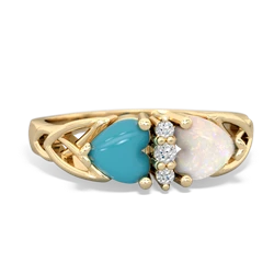 Turquoise Celtic Knot Double Heart 14K Yellow Gold ring R5040