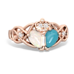 Turquoise 'One Heart' Celtic Knot Claddagh 14K Rose Gold ring R5322