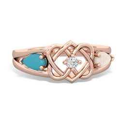 Turquoise Hearts Intertwined 14K Rose Gold ring R5880