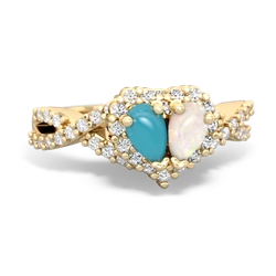 Turquoise Diamond Twist 'One Heart' 14K Yellow Gold ring R2640HRT