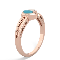 Turquoise Filligree 'One Heart' 14K Rose Gold ring R5070