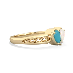 Turquoise Filligree 'One Heart' 14K Yellow Gold ring R5070