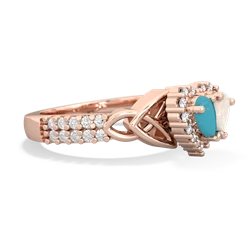 Turquoise Celtic Knot Two Hearts As One 14K Rose Gold ring R2644HRT