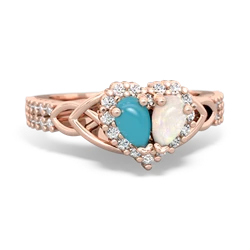 Turquoise Celtic Knot Two Hearts As One 14K Rose Gold ring R2644HRT