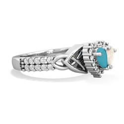 Turquoise Celtic Knot Two Hearts As One 14K White Gold ring R2644HRT