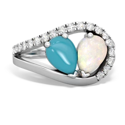 Turquoise Nestled Heart Keepsake 14K White Gold ring R5650