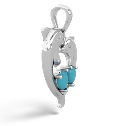 Turquoise Dolphin Heart 14K White Gold pendant P5820