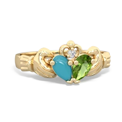 Turquoise 'Our Heart' Claddagh 14K Yellow Gold ring R2388