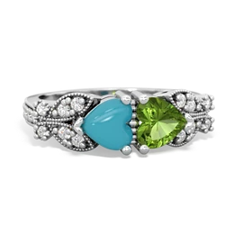 Turquoise Diamond Butterflies 14K White Gold ring R5601