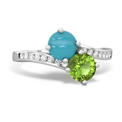 Turquoise Channel Set Two Stone 14K White Gold ring R5303